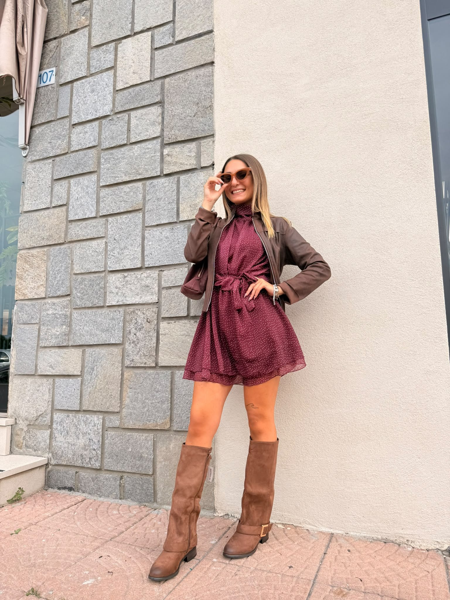 Vestito Pois bordeaux