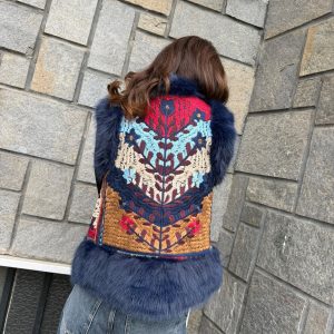 Gilet boho corto Blu