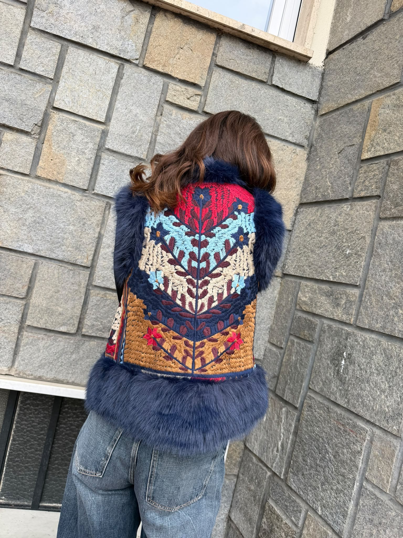 Gilet boho corto Blu