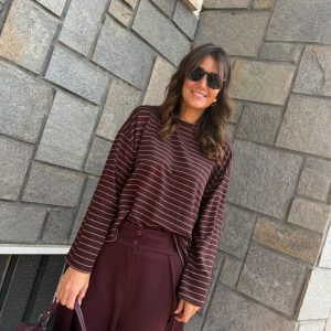Maglia righe marrone e bordeaux