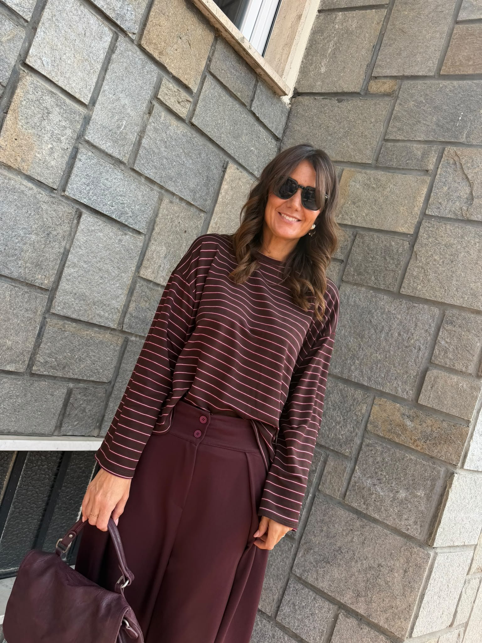 Maglia righe marrone e bordeaux