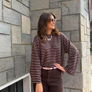 Maglia righe marrone e rosa